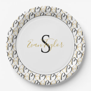 Assiettes En Carton Barre Bat mitzvah plaque papier élégant or et noir