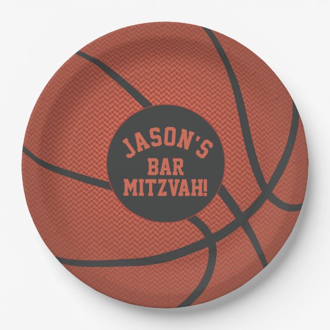 Assiettes En Carton Barre de basket-ball personnalisée Mitzvah Orange  (Devant)