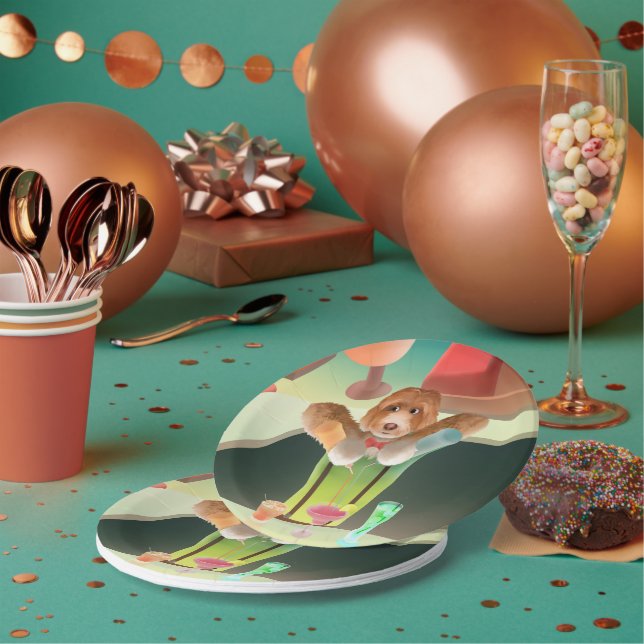 Assiettes En Carton Bartending Dog in Retro Bar (Multi)