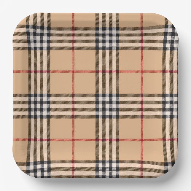 Assiettes En Carton Base Chic Tan Chaud Blanc Noir Brown Tartan (Recto)