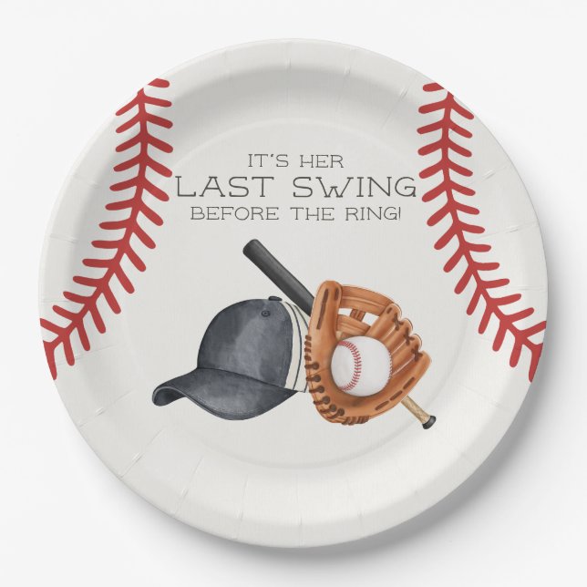 Assiettes En Carton Baseball Dernier Swing Avant La Fête des mariées A (Devant)