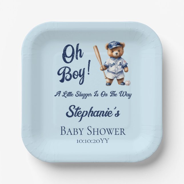 Assiettes En Carton Baseball Oh Boy Baby shower mignonne Ours (Recto)