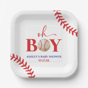 Assiettes En Carton Baseball Oh Garçon Baby shower blanc Brown