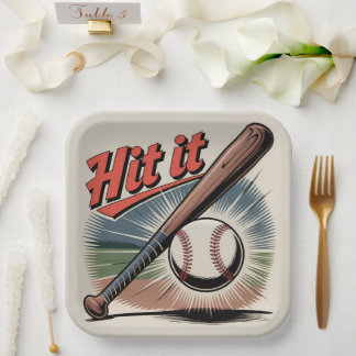 Assiettes En Carton Baseball vintage "Hit It" Sports rétro