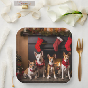 Assiettes En Carton Basenji au coin du feu Noël