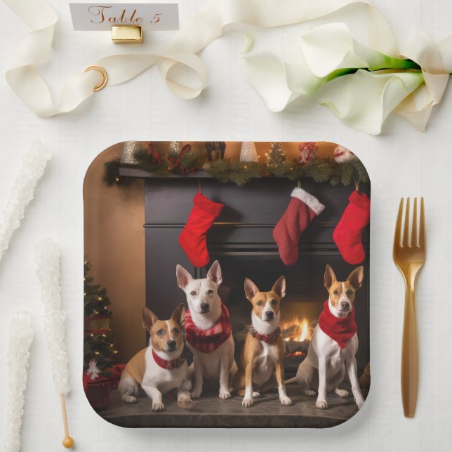 Assiettes En Carton Basenji au coin du feu Noël (Mariage)