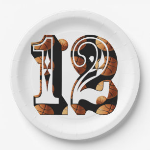 Assiettes En Carton Basket-ball numéro 12 logo photo,