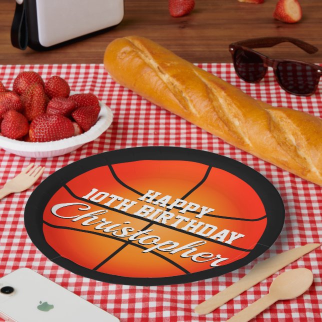 Assiettes En Carton Basket-ball Personnalisé Plaque de papier d'annive (Pique-nique)