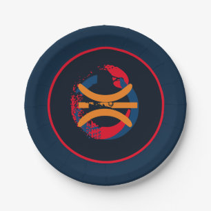 Assiettes En Carton Basket-ball Rouge/Blanc/Bleu Plaques de 7 po en pa