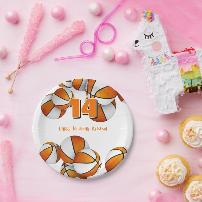 Assiettes En Carton basket blanc orange filles fête d'anniversaire (Fête)