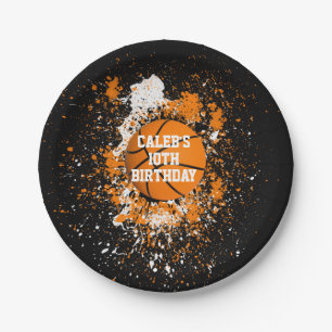 Assiettes En Carton Basketball Grunge Paint Splatz orange Noir
