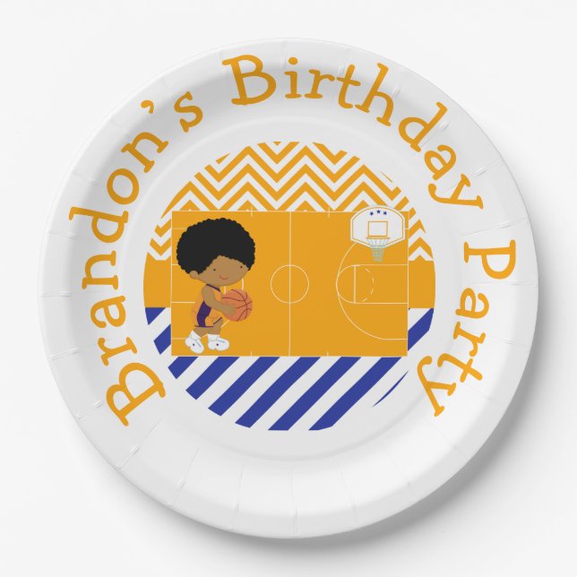 Assiettes En Carton Basketball mignonne African American Boy (Devant)