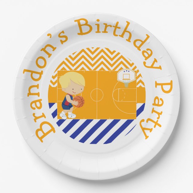 Assiettes En Carton Basketball mignonne Blonde cheveux garçon (Devant)