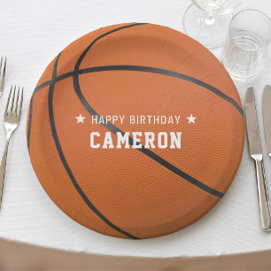 Assiettes En Carton Basketball Sport Orange Bonne fête d'anniversaire