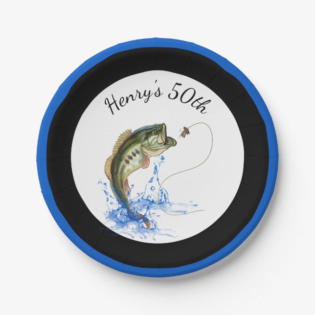 Assiettes En Carton Bass Fishing 50e fête d'anniversaire (Devant)