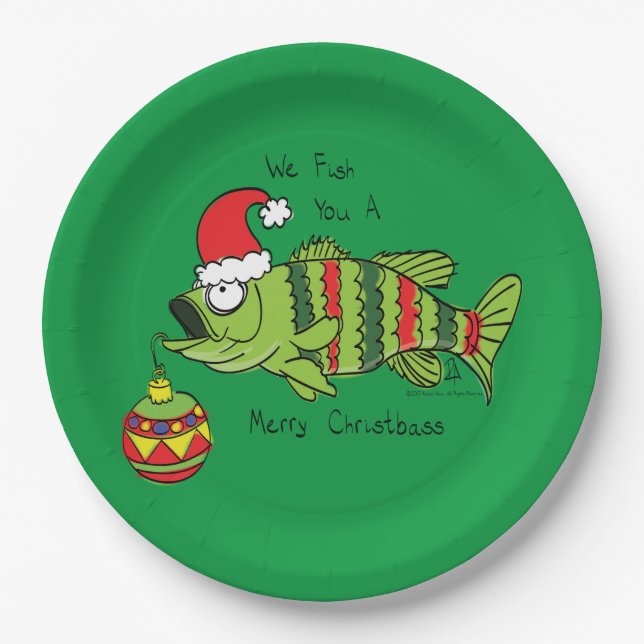Assiettes En Carton Basse de Noël amusante Pêche Poisson Caricature (Devant)