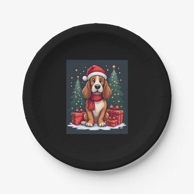 Assiettes En Carton Basset Hound Chien Fêtes de Noël Père Noël Amoureu (Devant)