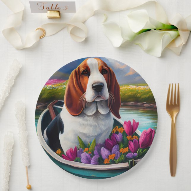 Assiettes En Carton Basset Hound Dog sur une pagaie : une aventure Pit (Mariage)