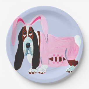 Assiettes En Carton Basset Hound en costume de lapin