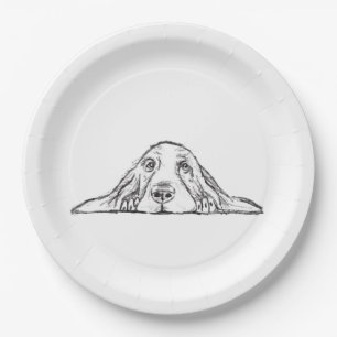 Assiettes En Carton basset hound noir blanc simple yeux de chiot