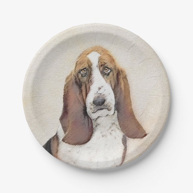 Assiettes En Carton Basset Hound Peinture - Cute Original Chien Art (Devant)
