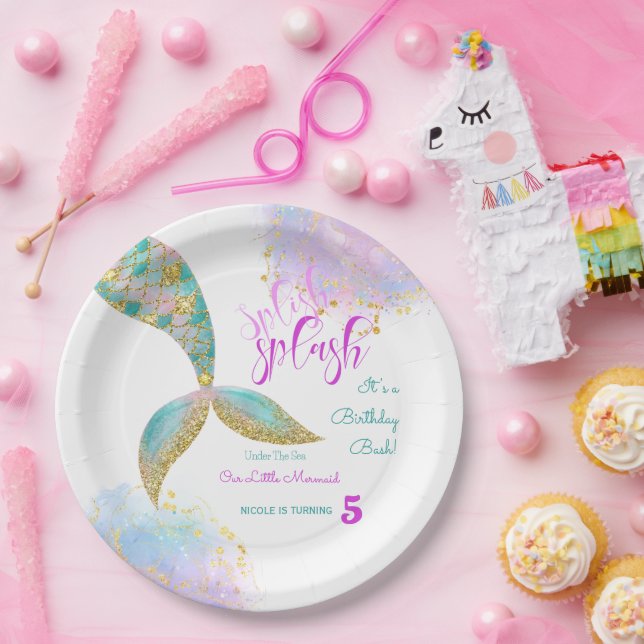 Assiettes En Carton Bassin d'anniversaire de sirène éclatante (Fête)