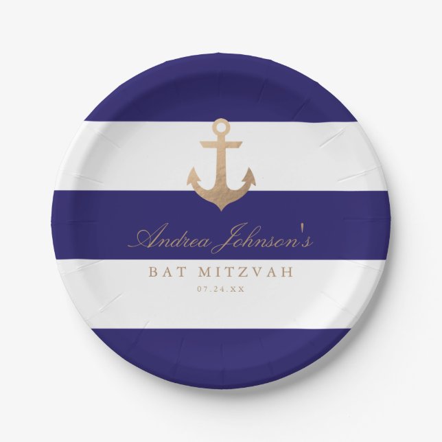 Assiettes En Carton Bat mitzvah nautique de marine (Devant)