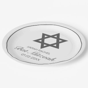 Assiettes En Carton Bat mitzvah noir blanc minimaliste moderne