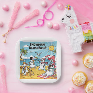 Assiettes En Carton Bataille de bonshommes de neige sur la plage