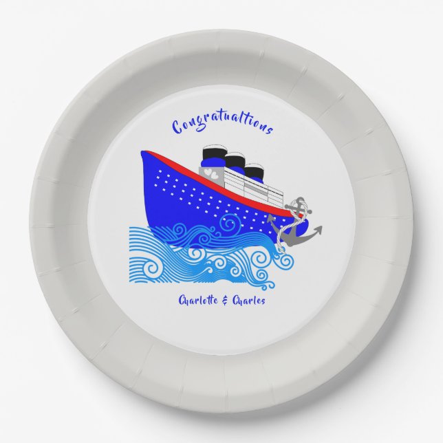 Assiettes En Carton Bateau de croisière nautique personnalisé (Devant)