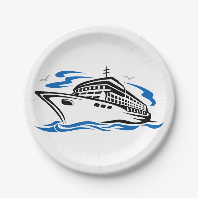 Assiettes En Carton Bateau de croisière sur les vagues océaniques Voya (Devant)