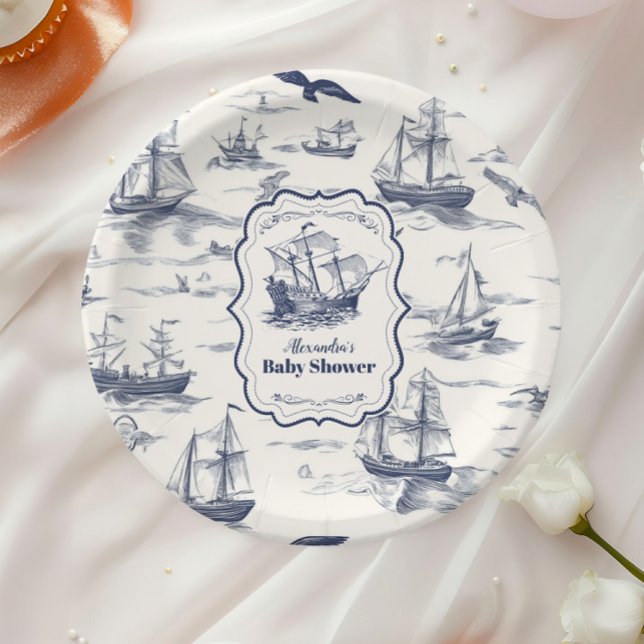 Assiettes En Carton Bateau Toile Baby shower nautique (Créateur téléchargé)
