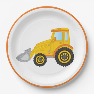 Assiettes En Carton Bâtiment Bulldozer Plaque de papier de fête d'anni