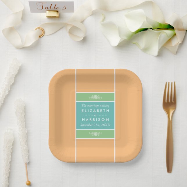 Assiettes En Carton Bâtiment Pastel moderne - Couleurs tropicales - Ma (Mariage)
