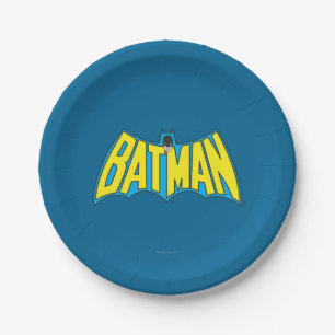 Assiettes En Carton Batman   Logo Vintage bleu jaune