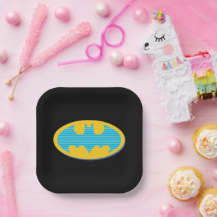 Assiettes En Carton Batman Symbole Cyan Stripes