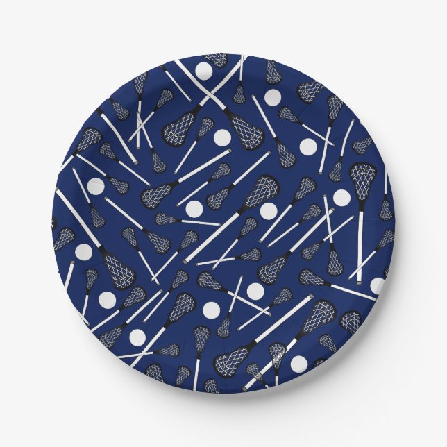 Assiettes En Carton Bâtons de lacrosse de bleu marine (Devant)