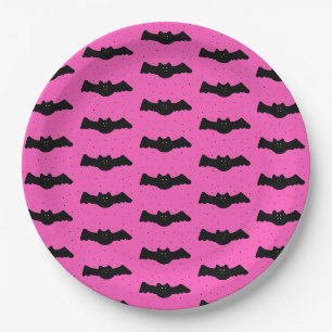Assiettes En Carton Bats d'Halloween roses et noires