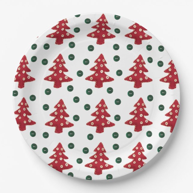 Assiettes En Carton Baubles Bouton Bouton Arbres de Noël Rouges (Devant)