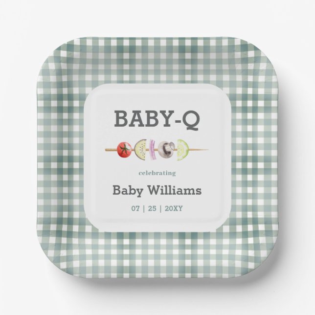 Assiettes En Carton BBQ Vert Babyque Baby shower Couple (Recto)