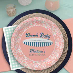 Assiettes En Carton Beach Baby à bord Coral Surfboard Baby shower