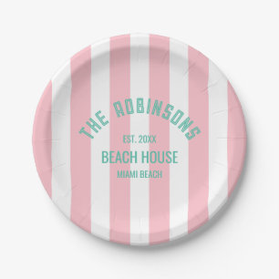 Assiettes En Carton Beach House Nom de famille Pink Cabana Stripe