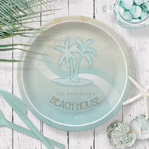 Assiettes En Carton Beach House Palm Trees Aqua ID623
