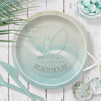 Assiettes En Carton Beach House Pêcheur nautique Aqua Blue ID623