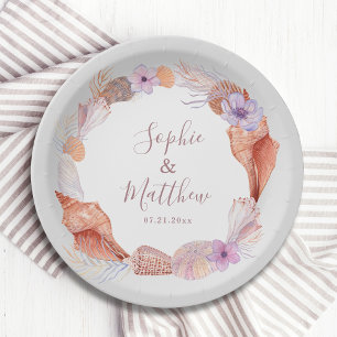 Assiettes En Carton Beach Seashells Aquarelle Côte Chic Mariage