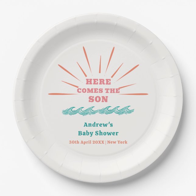 Assiettes En Carton Beach Sunshine Voici Le Baby shower Son (Devant)