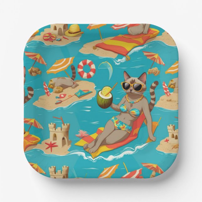 Assiettes En Carton  Beach themed for Siamese Cat Lovers Party (Recto)
