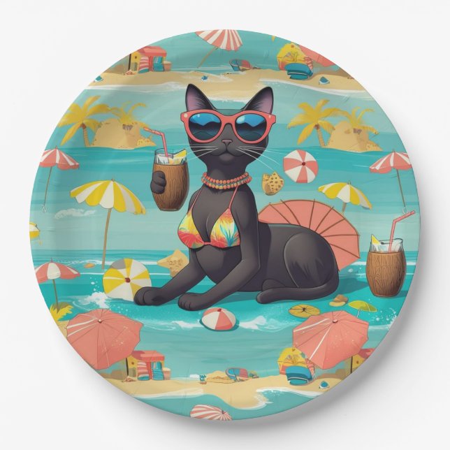 Assiettes En Carton  Beach themed for Siamese Cat Lovers Party (Devant)