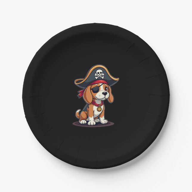 Assiettes En Carton Beagle Costume de pirate Jolly roger Drapeau Croix (Devant)