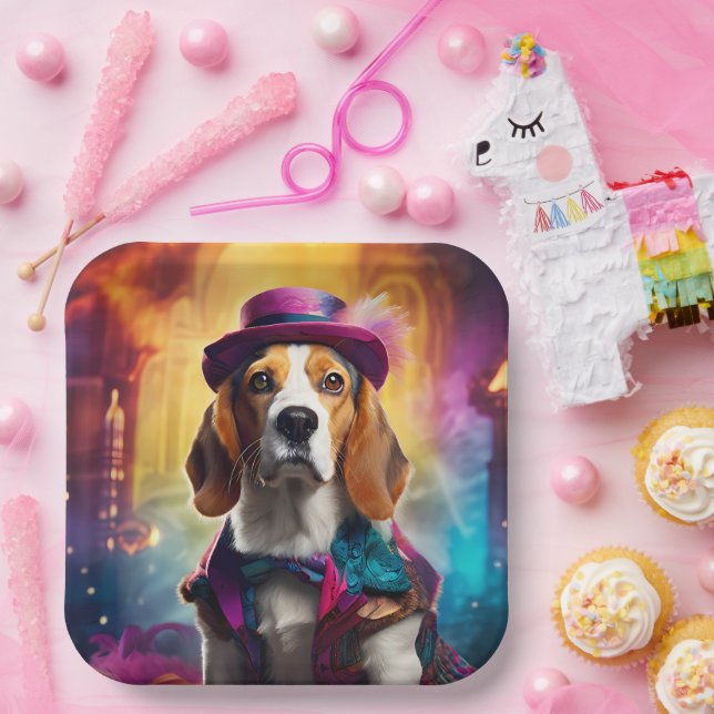 Assiettes En Carton Beagle en costume vibrant (Fête)
